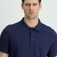 Dark Navy Polo Collar Slim Fit Embroidered Cotton T-Shirt