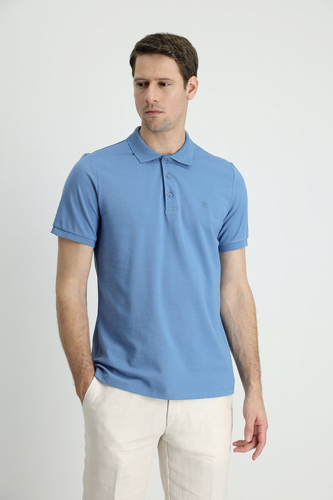 Dark Aviator Polo Collar Slim Fit Embroidered Cotton T-Shirt