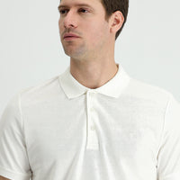 White Polo Collar Slim Fit Embroidered Cotton T-Shirt