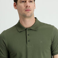 Medium Khaki Polo Collar Slim Fit Narrow Cut Embroidered Cotton T-Shirt