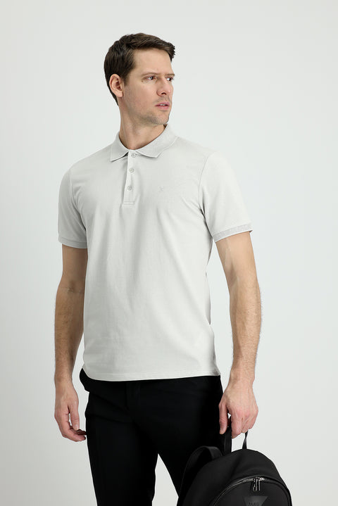 Stone Embroidered Cotton T-Shirt with Polo Collar and Slim Fit