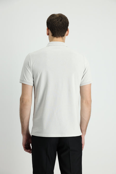 Stone Embroidered Cotton T-Shirt with Polo Collar and Slim Fit