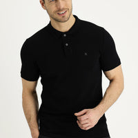 Black Polo Collar Slim Fit Embroidered Cotton T-Shirt