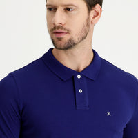 Medium Navy Polo Collar Slim Fit Narrow Cut Embroidered Cotton T-Shirt