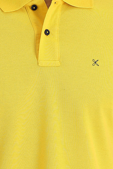 Dark Yellow Polo Collar Slim Fit Embroidered Cotton T-Shirt