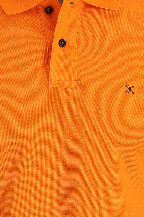 Medium Orange Polo Collar Slim Fit Narrow Cut Embroidered Cotton T-Shirt