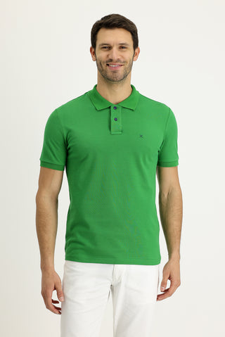 Çimen Yeşili Polo Yaka Slim Fit Dar Kesim Nakışlı Pamuk Tişört