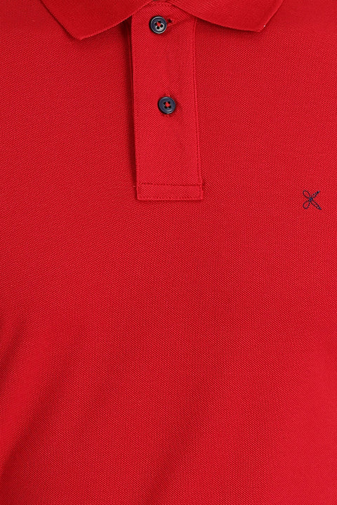 Flag Red Polo Collar Slim Fit Embroidered Cotton T-Shirt