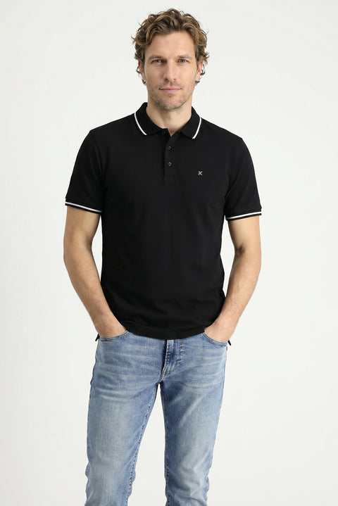 Black Polo Collar Slim Fit Soft Textured Embroidered Cotton Lycra Stretch T-Shirt