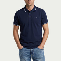 Medium Navy Polo Shirt, Slim Fit, Soft Textured, Embroidered, Cotton Lycra, Stretchy T-Shirt