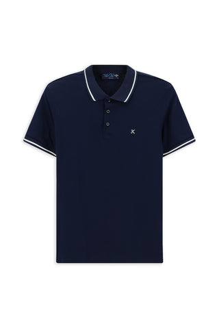  Orta Lacivert Polo Yaka Slim Fit Yumuşak Dokulu Nakışlı Pamuklu Likralı Esnek Tişört