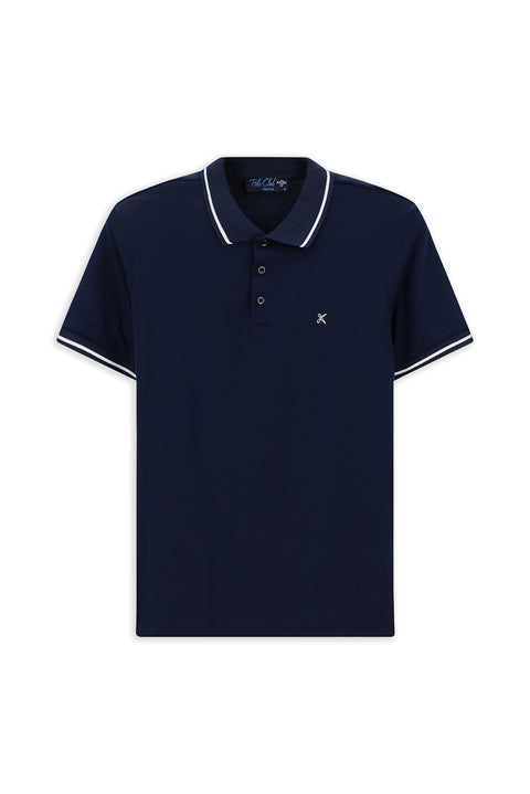 Medium Navy Polo Shirt, Slim Fit, Soft Textured, Embroidered, Cotton Lycra, Stretchy T-Shirt