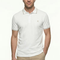 White Polo Collar Slim Fit Soft Textured Embroidered Cotton Lycra Stretch T-Shirt