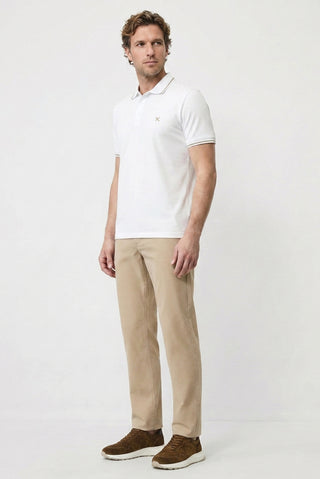  Beyaz Polo Yaka Slim Fit Yumuşak Dokulu Nakışlı Pamuklu Likralı Esnek Tişört