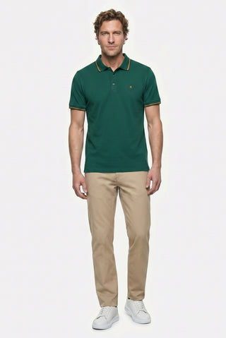  Koyu Yeşil Polo Yaka Slim Fit Yumuşak Dokulu Nakışlı Pamuklu Likralı Esnek Tişört