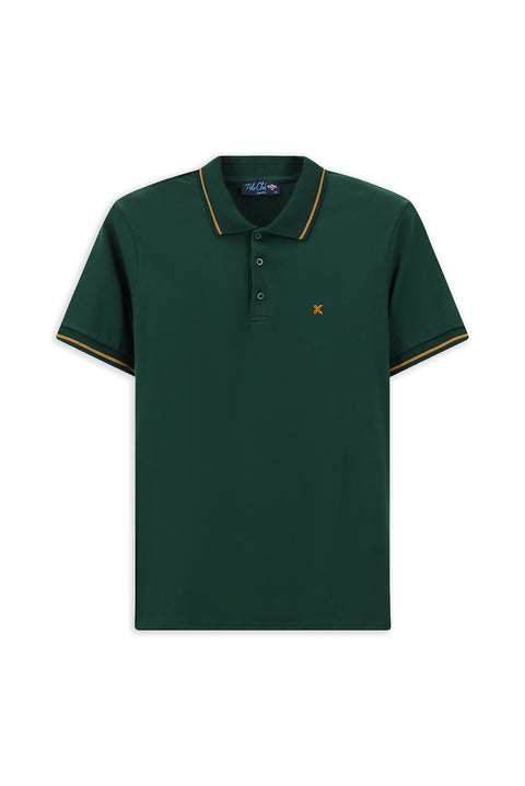 Dark Green Polo Shirt, Slim Fit, Soft Textured, Embroidered, Cotton Lycra, Stretchy T-Shirt
