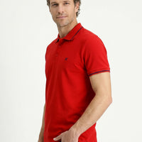 Koyu Kırmızı Polo Yaka Slim Fit Yumuşak Dokulu Nakışlı Pamuklu Likralı Esnek Tişört