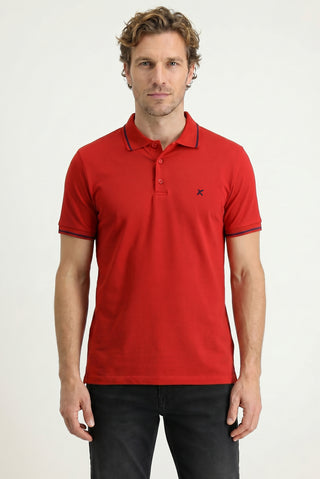  Koyu Kırmızı Polo Yaka Slim Fit Yumuşak Dokulu Nakışlı Pamuklu Likralı Esnek Tişört