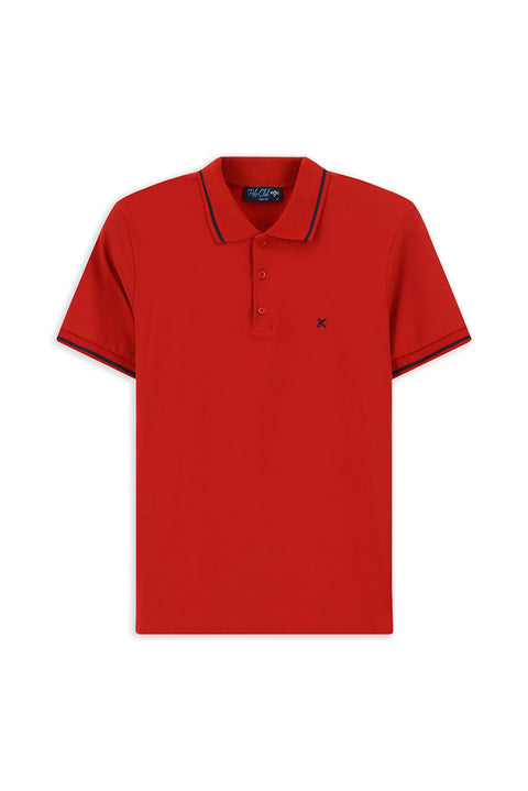 Koyu Kırmızı Polo Yaka Slim Fit Yumuşak Dokulu Nakışlı Pamuklu Likralı Esnek Tişört