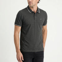 Dark Anthracite Polo Collar Slim Fit Soft Textured Embroidered Cotton Lycra Stretch T-Shirt