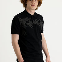 Black Polo Collar Slim Fit Printed Cotton T-shirt