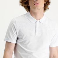 White Polo Collar Slim Fit Printed Cotton T-shirt