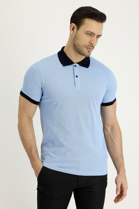 Light Blue Polo Shirt with Pattern