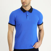 Navy Blue Polo Collar Slim Fit Narrow Cut Patterned Cotton T-shirt