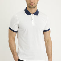 Off-white Polo Collar Slim Fit Patterned Cotton T-shirt