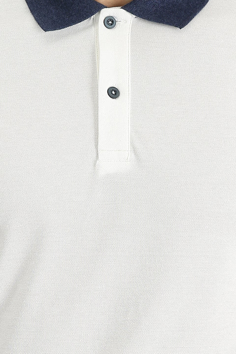 Off-white Polo Collar Slim Fit Patterned Cotton T-shirt