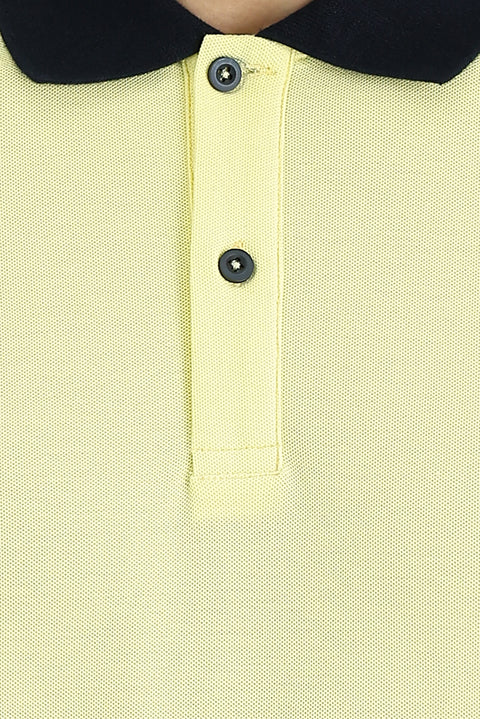 Light Yellow Polo Collar Slim Fit Narrow Cut Patterned Cotton T-shirt