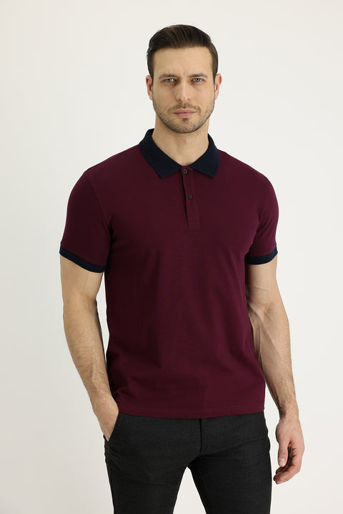 Koyu Bordo Polo Yaka Desenli Tişört