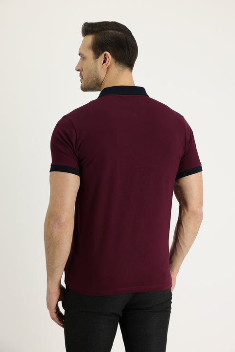 Koyu Bordo Polo Yaka Desenli Tişört