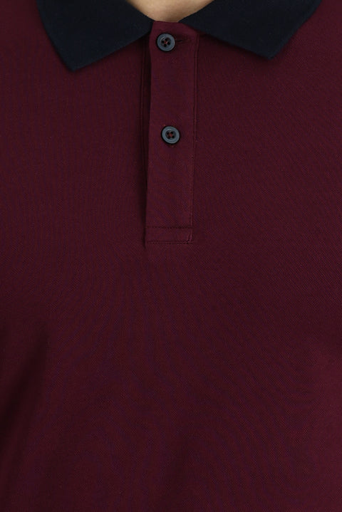 Koyu Bordo Polo Yaka Desenli Tişört