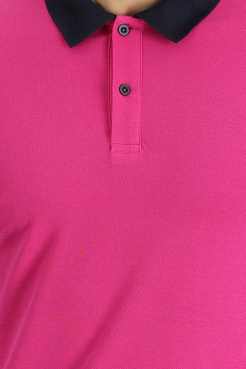 Fuchsia Polo Collar Slim Fit Narrow Cut Patterned Cotton T-shirt
