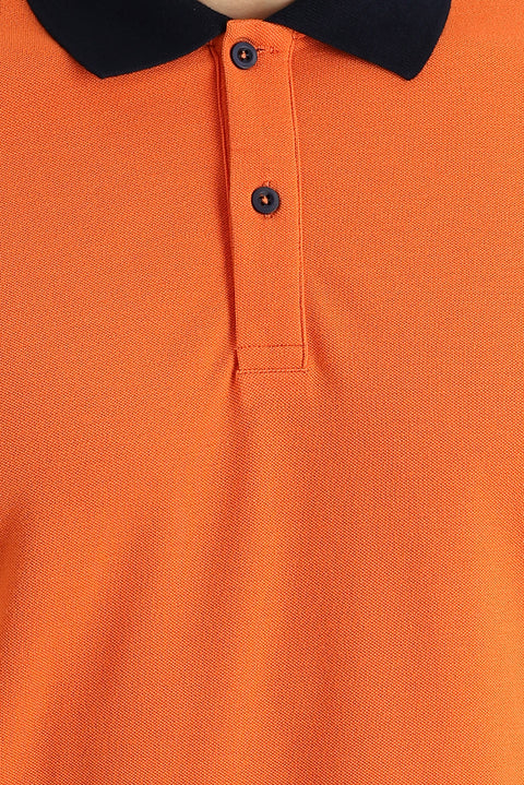 Medium Orange Polo Collar Slim Fit Narrow Cut Patterned Cotton T-shirt