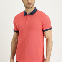 Dark Pomegranate Red Polo Collar Slim Fit Narrow Cut Patterned Cotton T-shirt