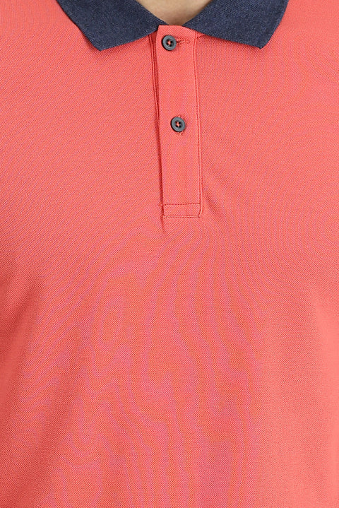 Dark Pomegranate Red Polo Collar Slim Fit Narrow Cut Patterned Cotton T-shirt