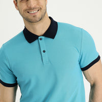 Emerald Green Polo Collar Slim Fit Patterned Cotton T-shirt
