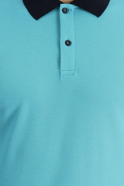 Emerald Green Polo Collar Slim Fit Patterned Cotton T-shirt