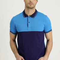 Koyu Mavi  Polo Yaka Slim Fit Dar Kesim Desenli Pamuk Tişört