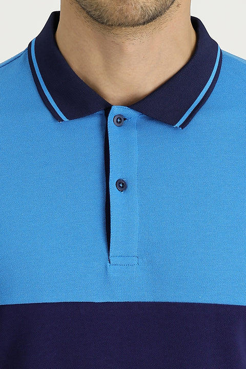 Koyu Mavi  Polo Yaka Slim Fit Dar Kesim Desenli Pamuk Tişört