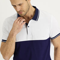 White Polo Collar Slim Fit Patterned Cotton T-shirt