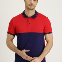 Dark Red Polo Collar Slim Fit Patterned Cotton T-shirt