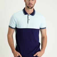 Medium Turquoise Polo Collar Patterned Cotton T-shirt