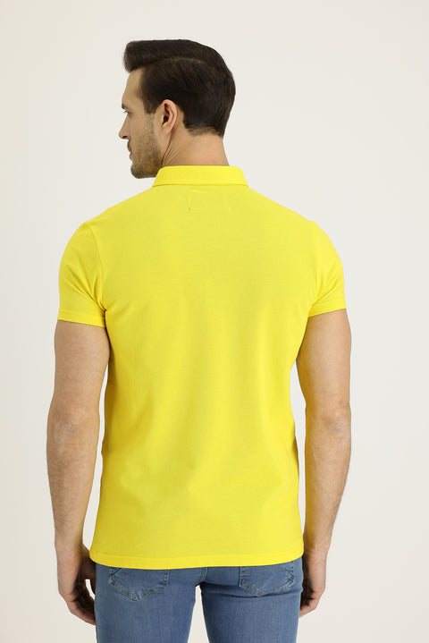 Dark Yellow Polo Collar Slim Fit Patterned T-shirt
