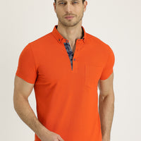 Terracotta Polo Collar Slim Fit Narrow Cut Patterned Cotton T-shirt