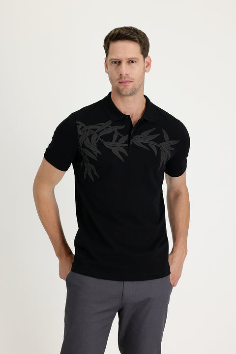 Siyah Polo Yaka Slim Fit Tişört