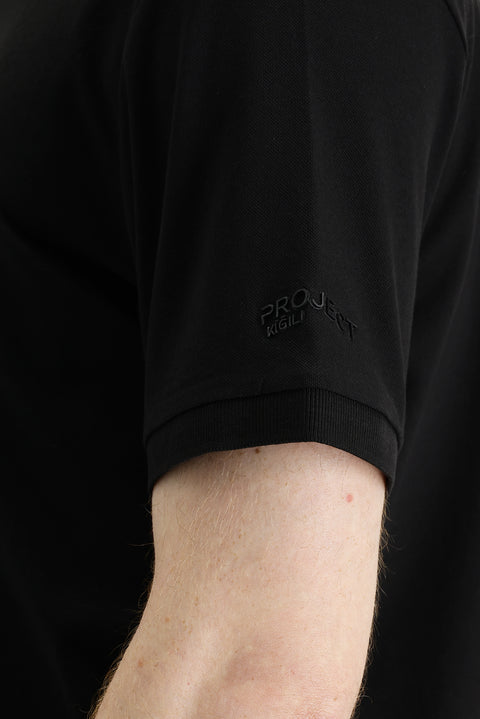 Black Polo Collar Slim Fit Printed T-shirt