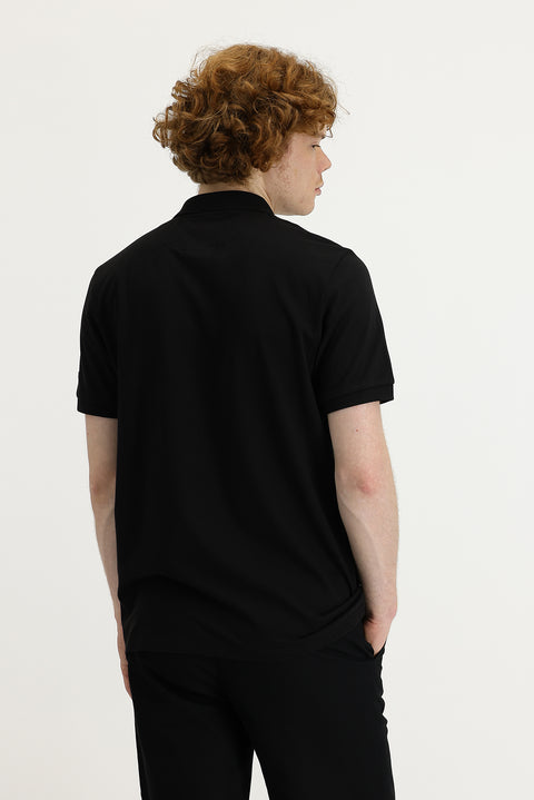 Black Polo Collar Slim Fit Printed T-shirt